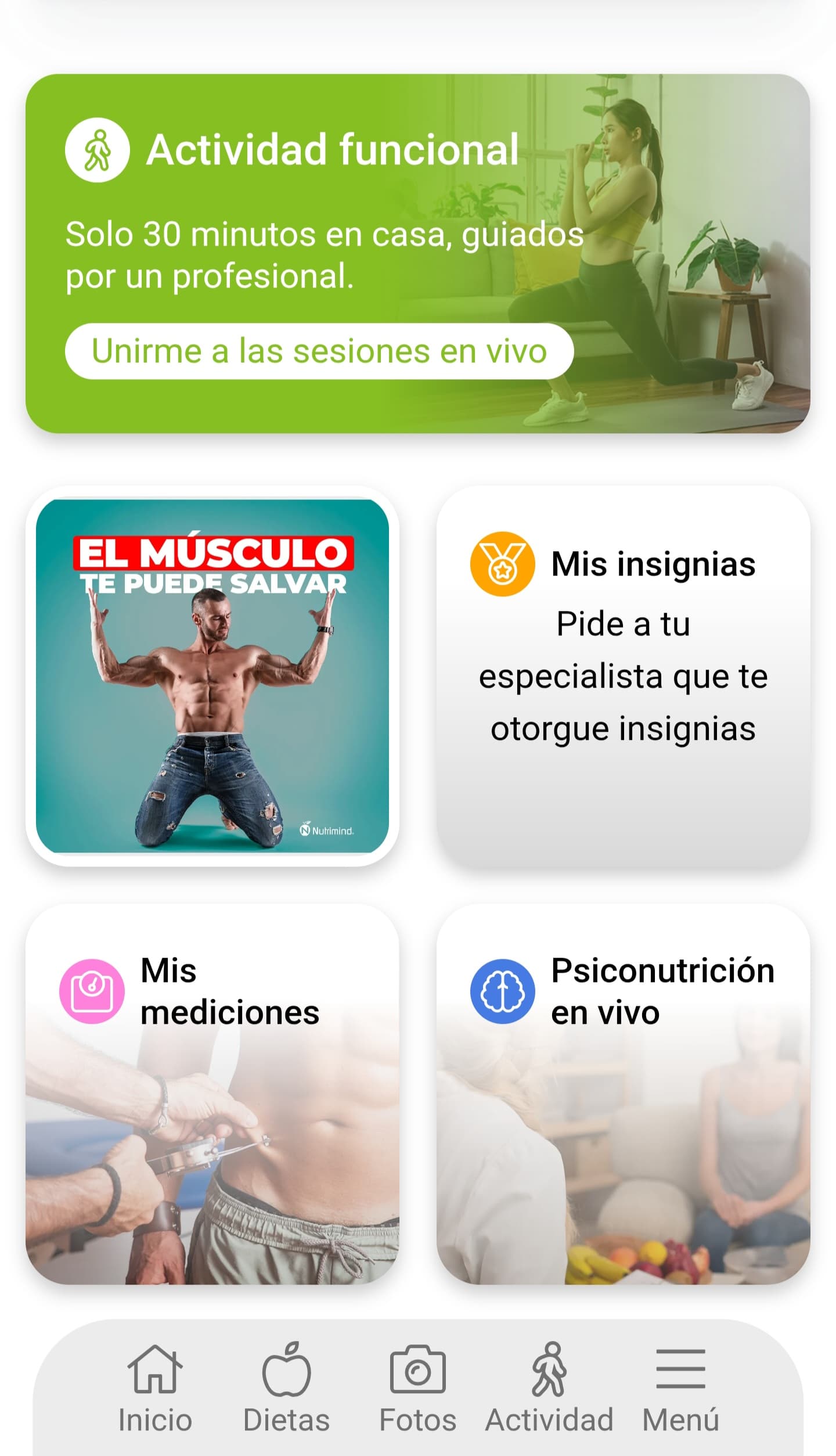 Vista del plan nutricional en NUTIMIND