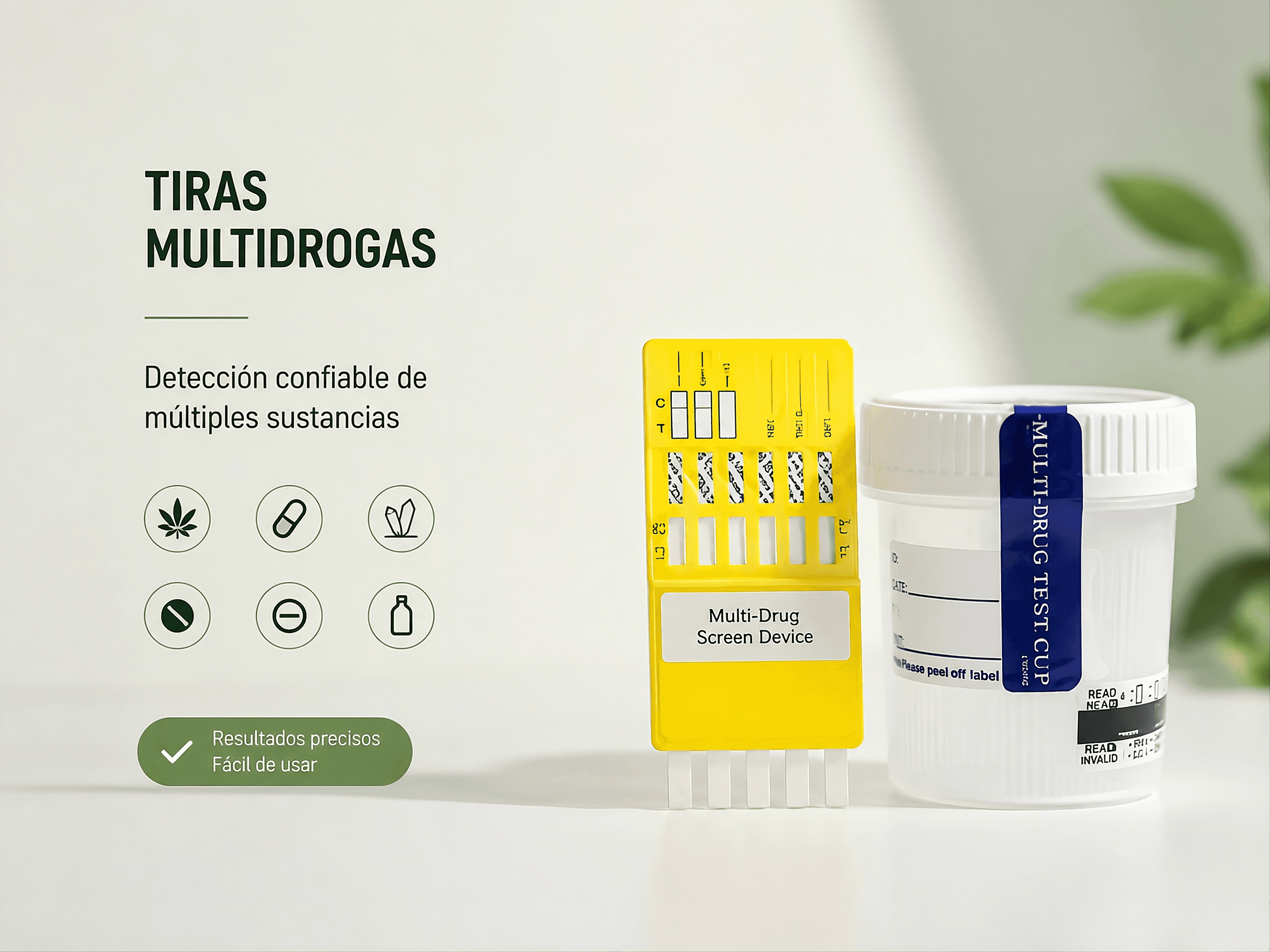 Tiras individuales por sustancia (6 elementos). Configurables: usa todas o solo las que requieras según el caso. Resultado en 5 minutos.